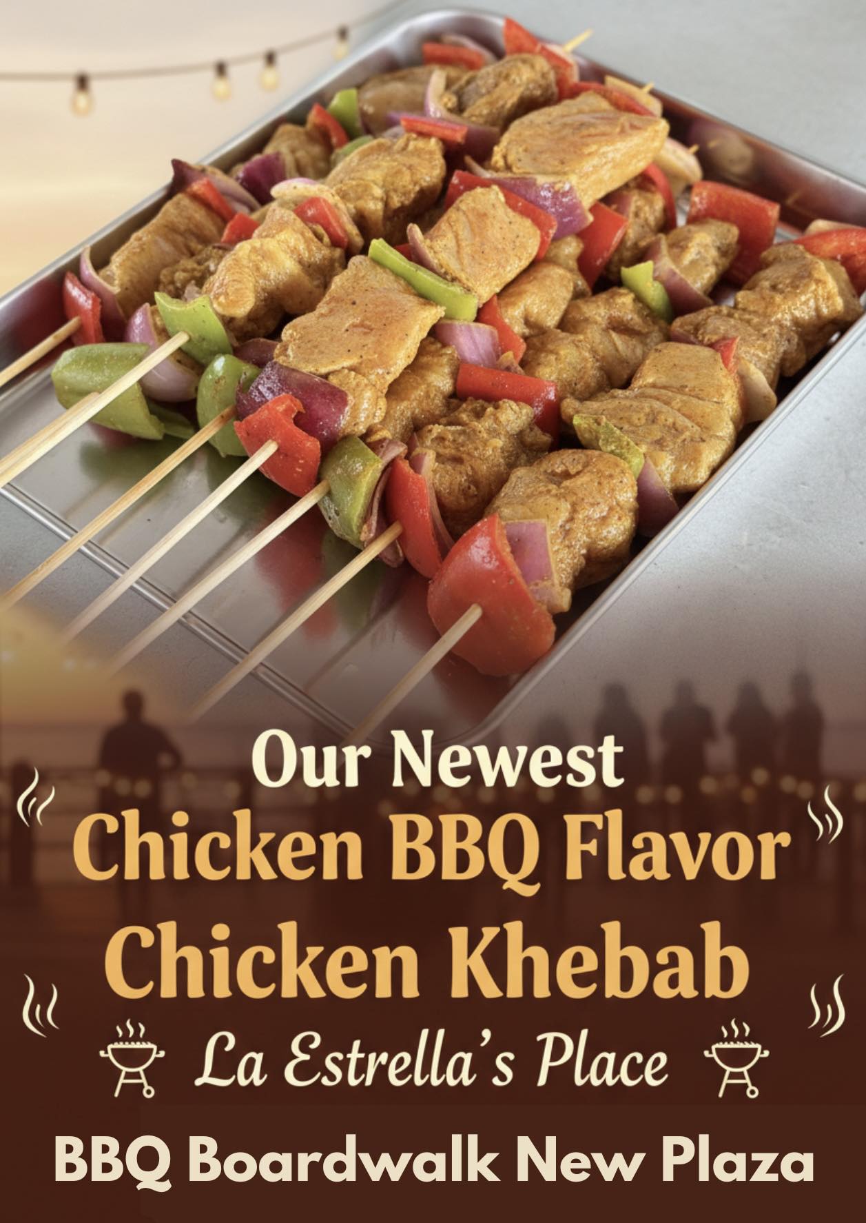 Chicken Khebab skewers with bell peppers and onions — La Estrella's Place newest flavor